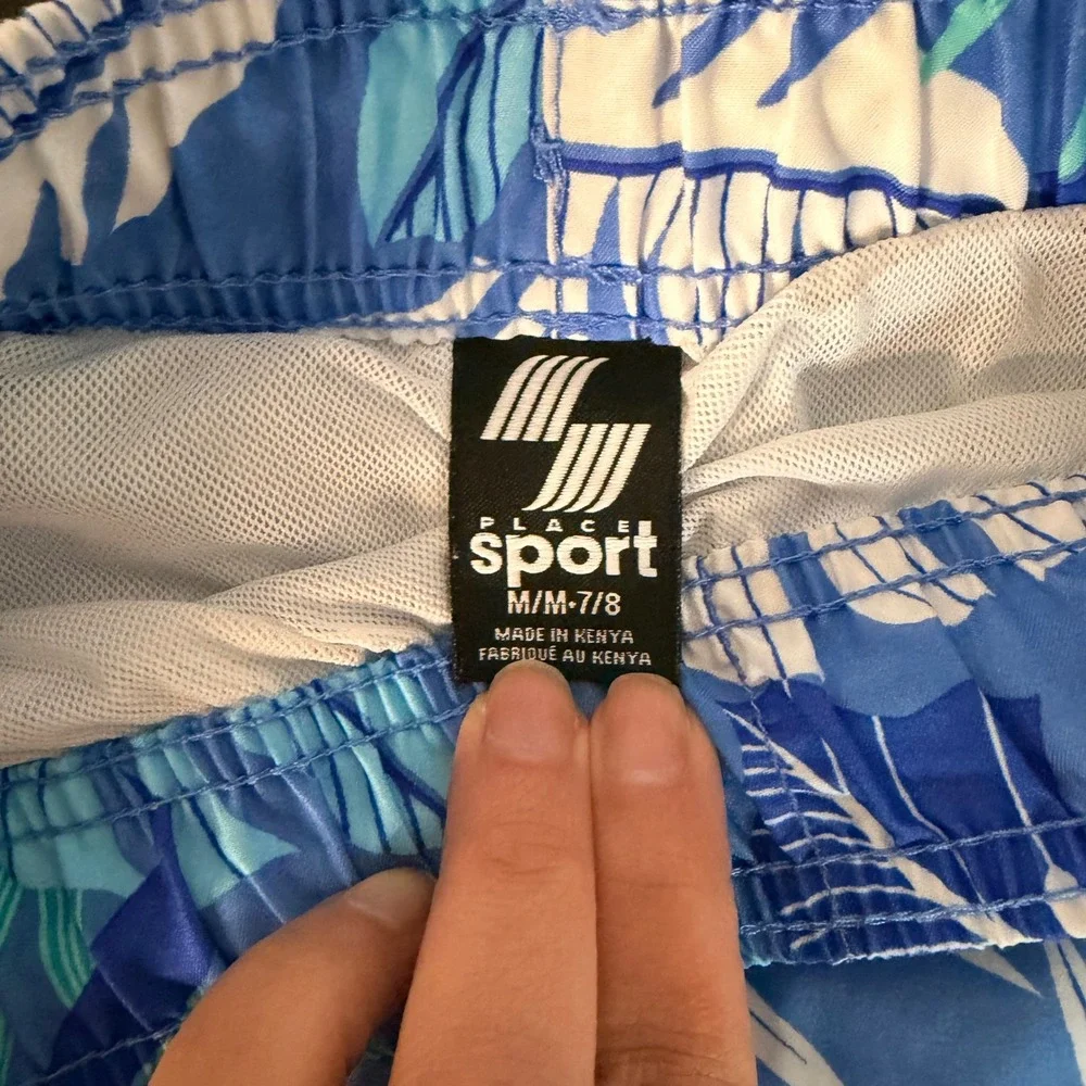 Childrens Place Sport Swim Trunks Kids Medium 7/8 Blue Green Good Tropical 2pk